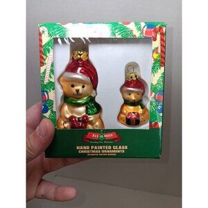 Vintage All Is Brite Handpainted Glass Christmas Ornaments Teddy Bears